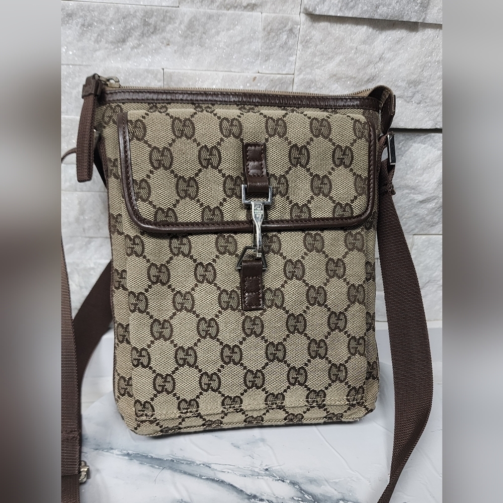 Uni Sex Brown Patterned Crossbody Bag - Picture 2 of 15